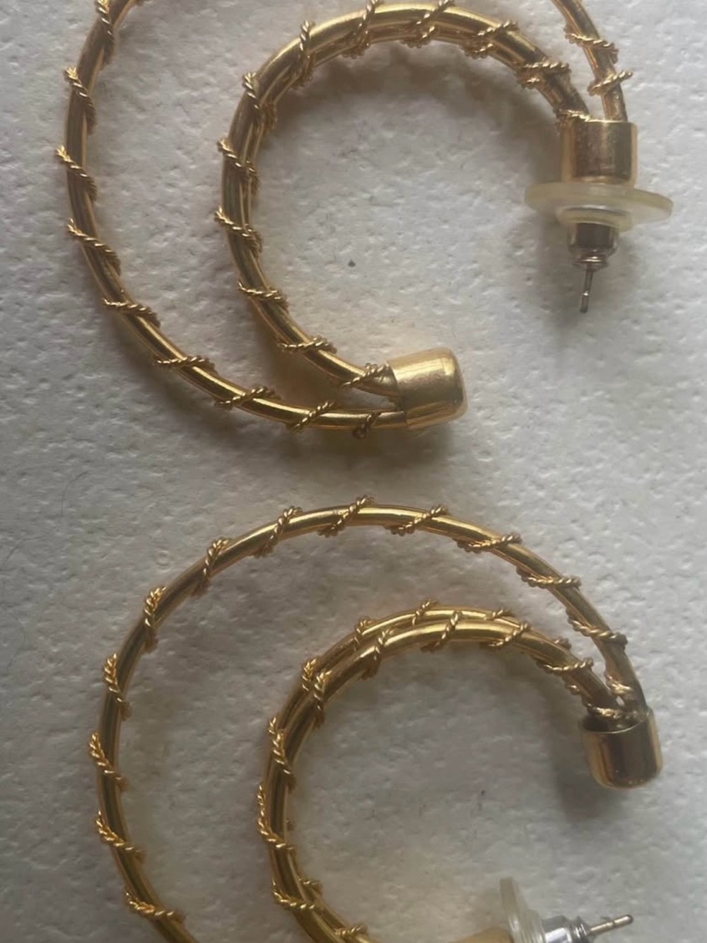 Vintage Style Gold Tone Double Row Twisted Rope Textured Statement Hoop Earrings